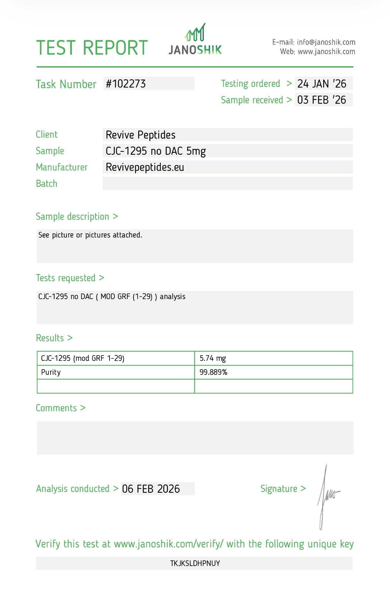 CJC-1295 Without DAC 5mg : Research Only