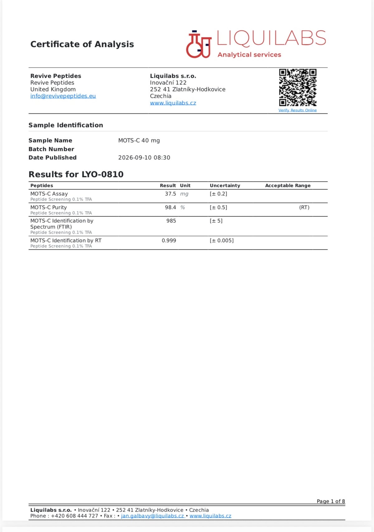 MOTS-c 10mg, 40mg: Research Only