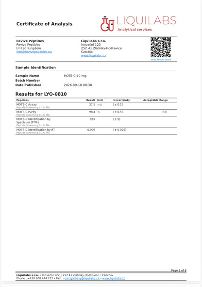 MOTS-c 10mg, 40mg: Research Only